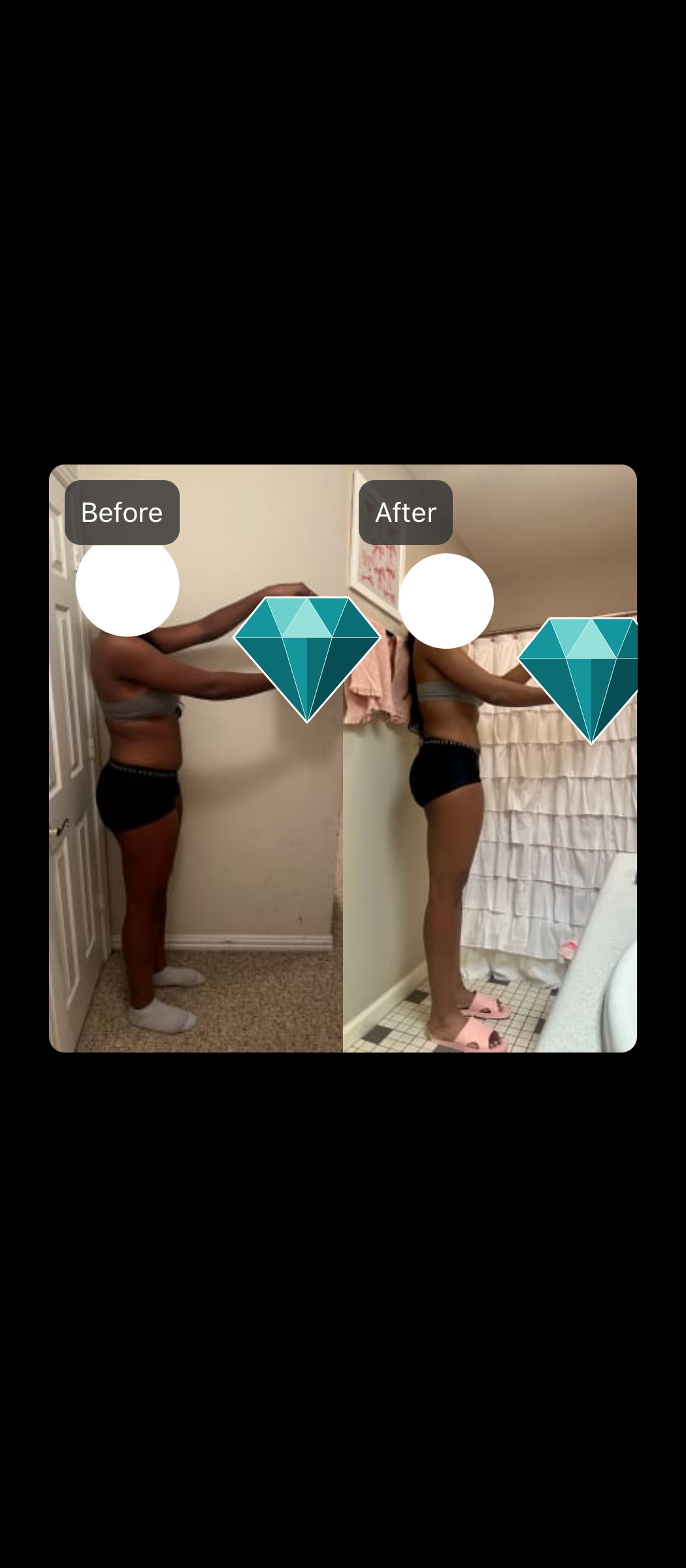 Side-by-side comparison showing a person's body transformation before and after a fitness program.