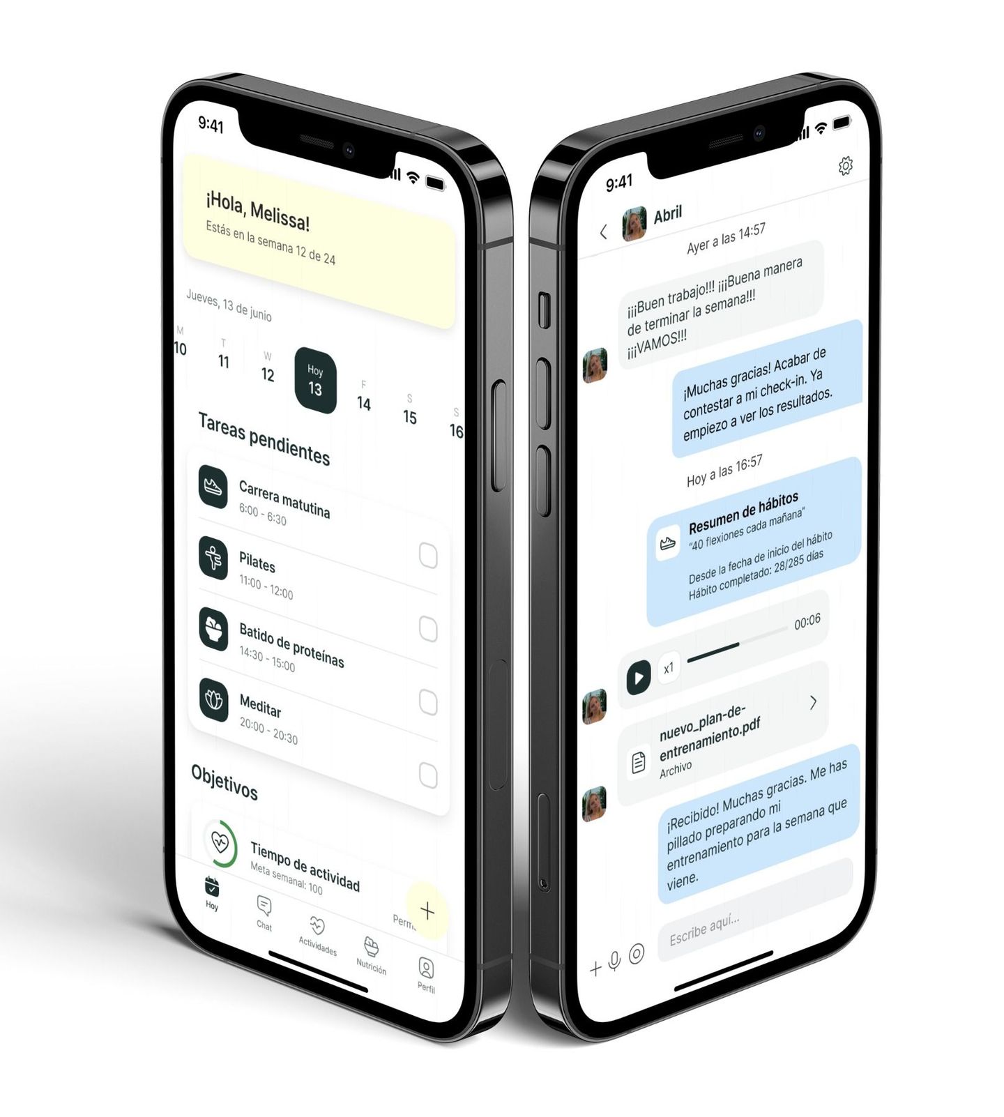 Un mockup de la app de coaching mostrando las funciones.