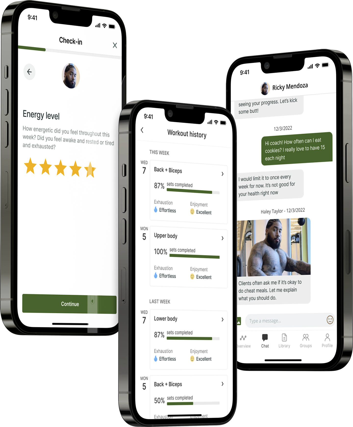 A mockup of the coaching app showcasing the features.