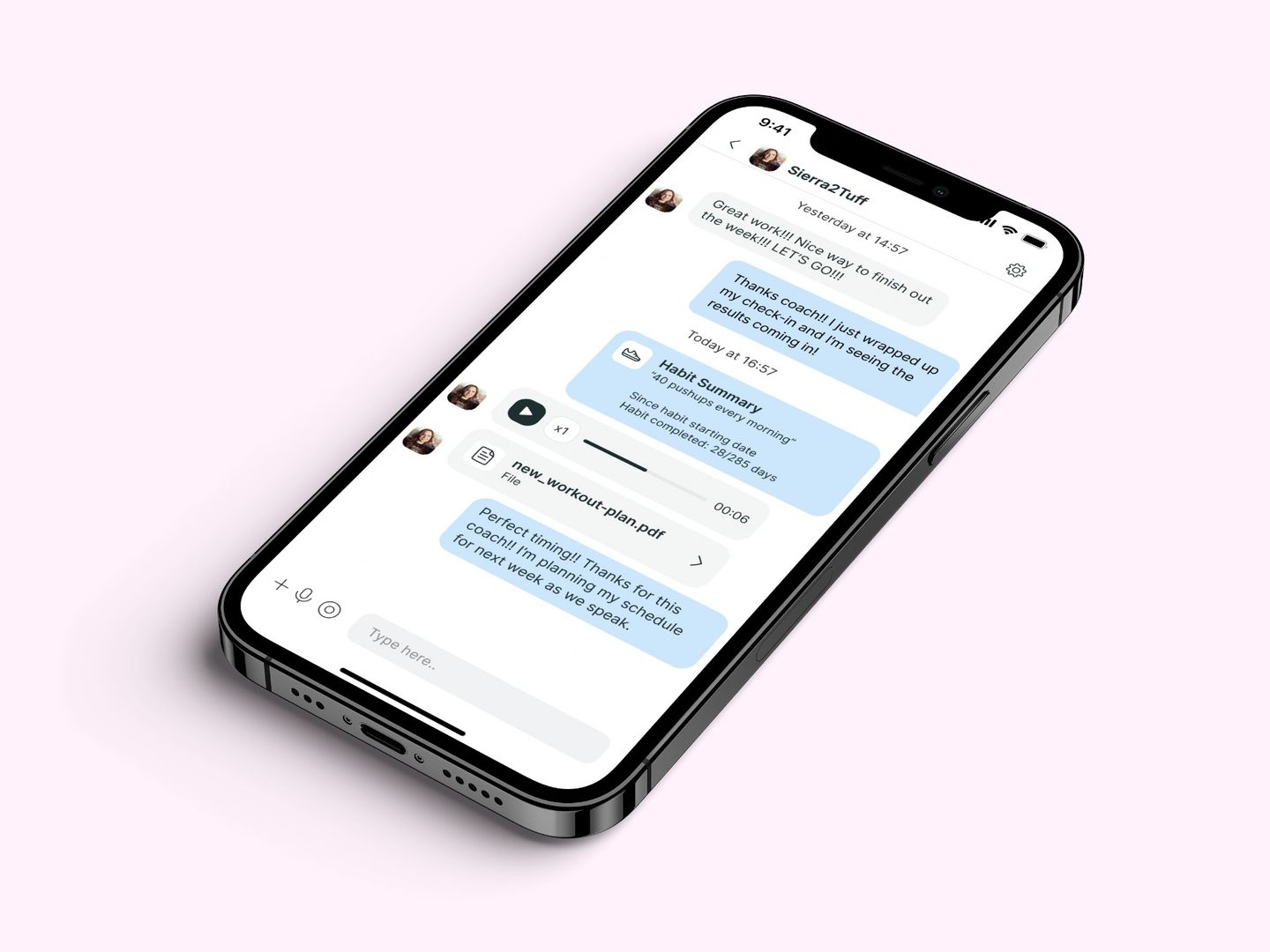 Another mockup of the coaching app showcasing more features.