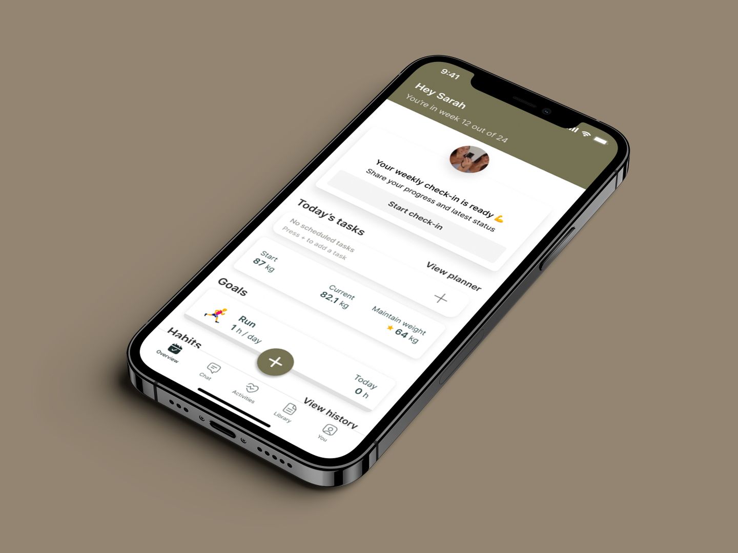 A mockup of the coaching app showcasing the features.