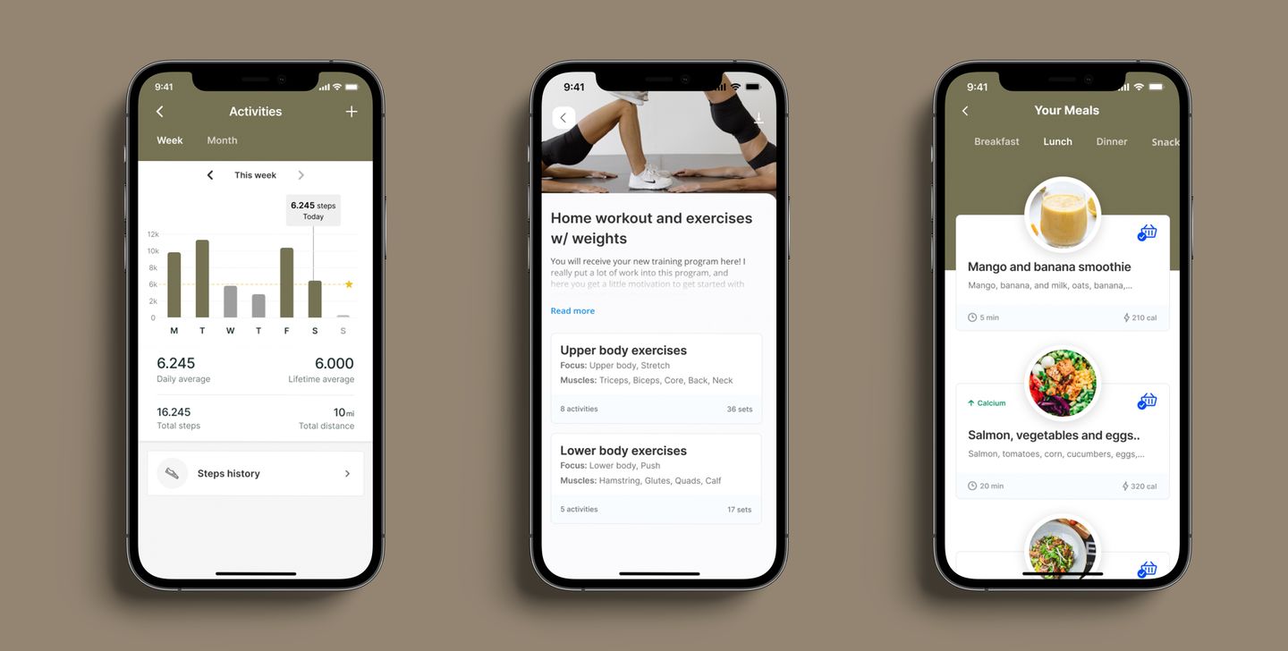 A mockup of the coaching app showcasing the different features.