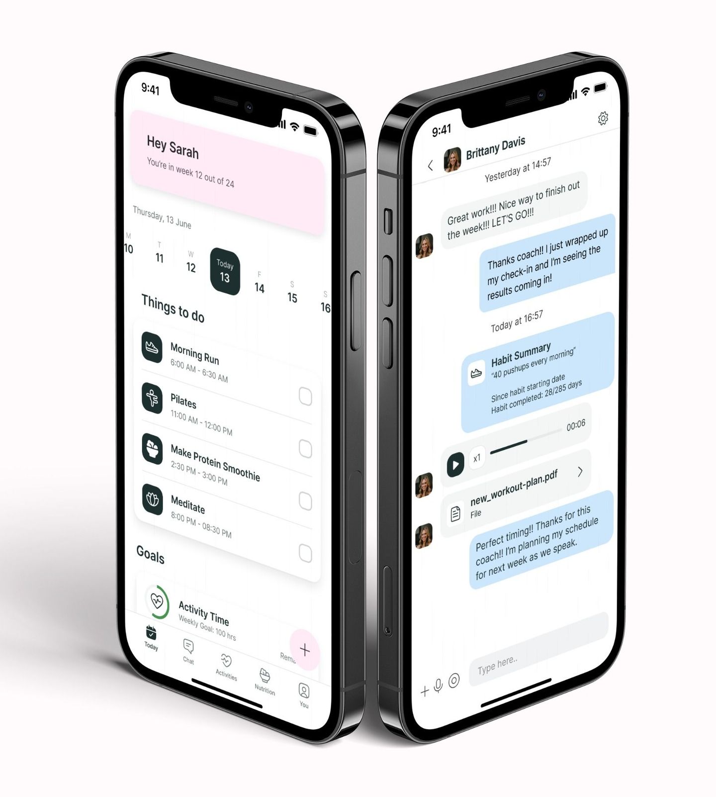 A mockup of the coaching app showcasing the features.
