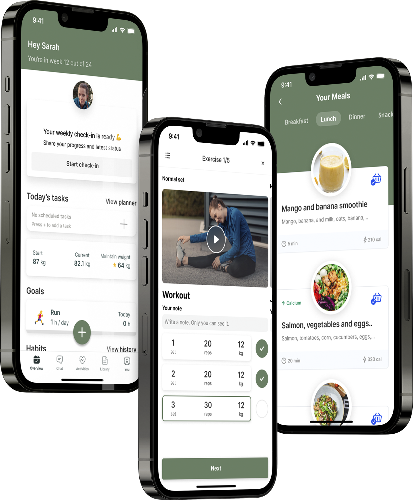 Un mockup de la app de coaching mostrando las funciones.