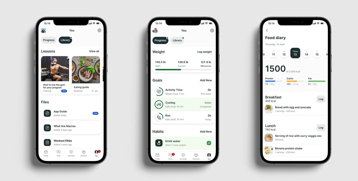 A mockup of the coaching app showcasing the different features.