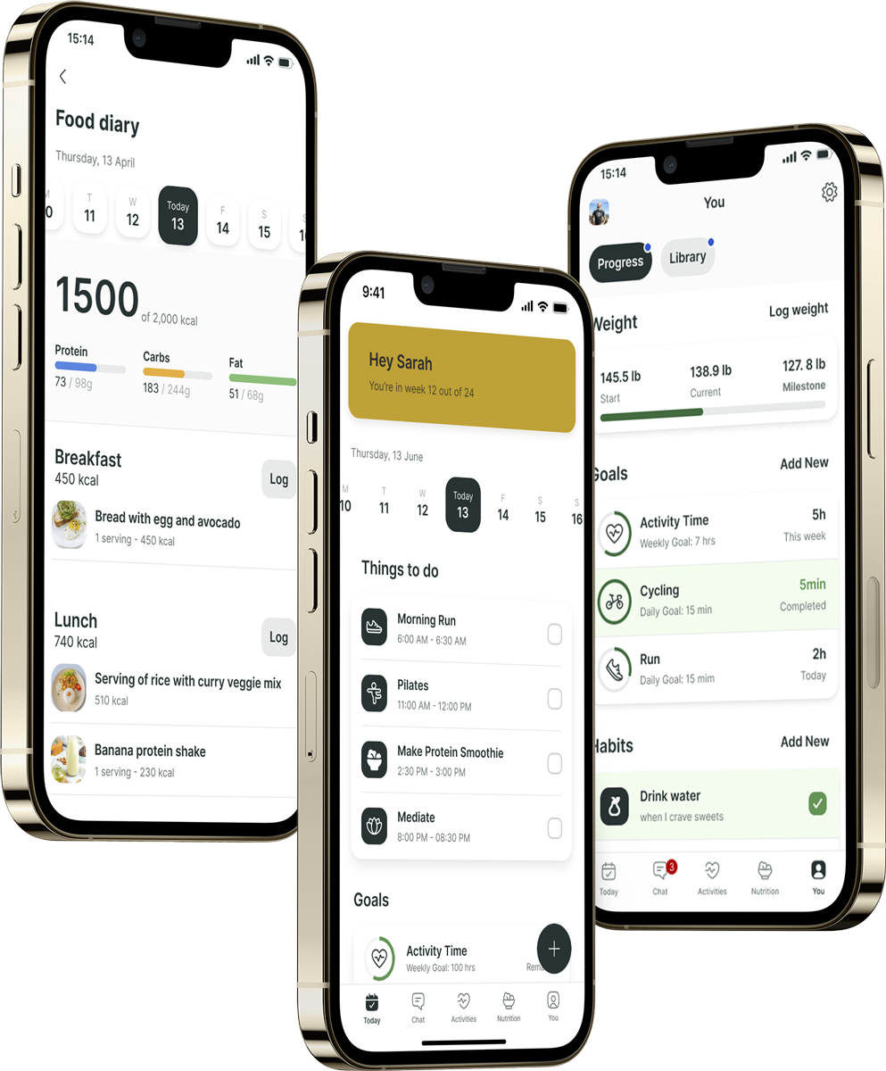 A mockup of the coaching app showcasing the features.