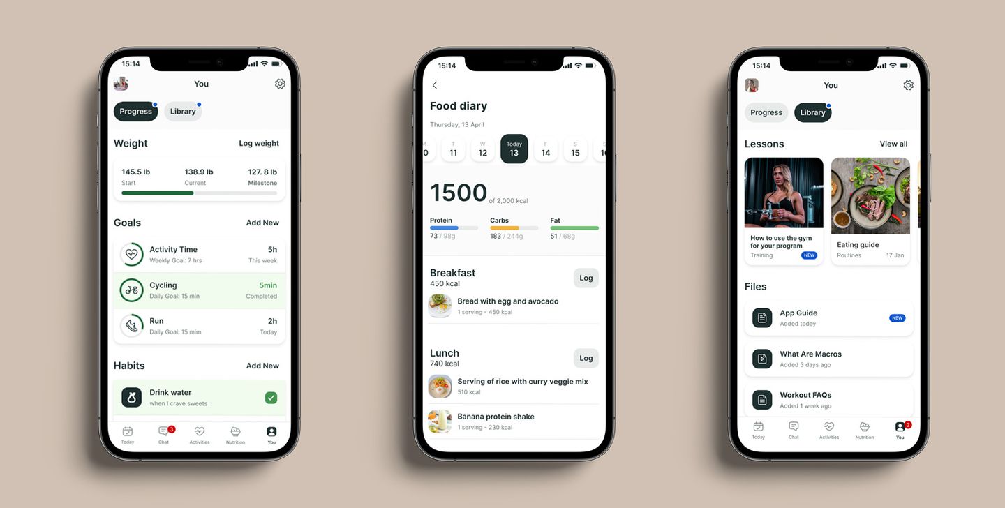 A mockup of the coaching app showcasing the different features.