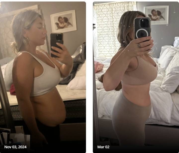 Client before and after progress photos, Nov to Mar