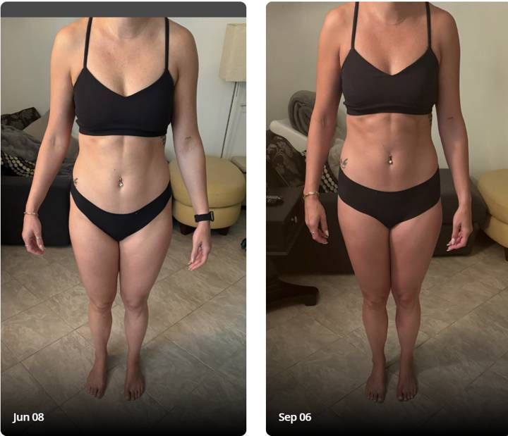 Client before and after progress photos, Jun to Sep