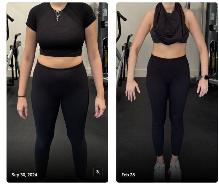 Client before and after progress photos, Sep to Feb