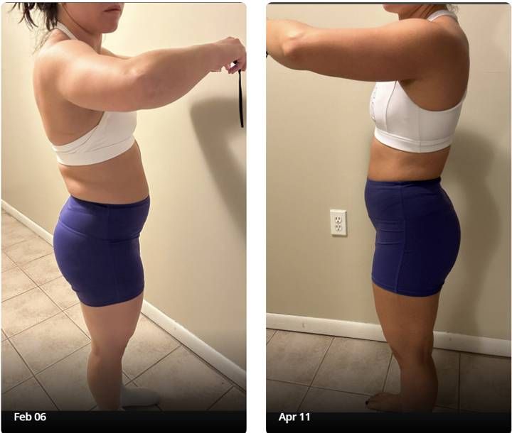 Client before and after progress photos, Feb to Apr