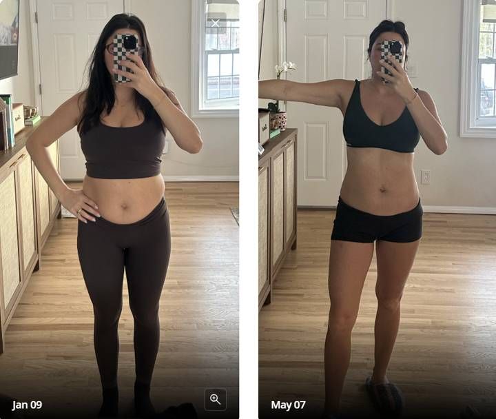 Client before and after progress photos, Jan to May