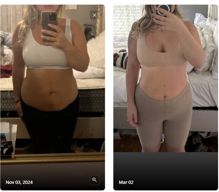 Client before and after progress photos, Nov to Mar