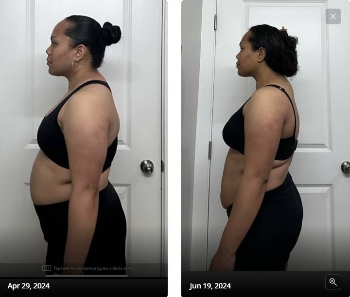 Client before and after progress photos, Apr to Jun