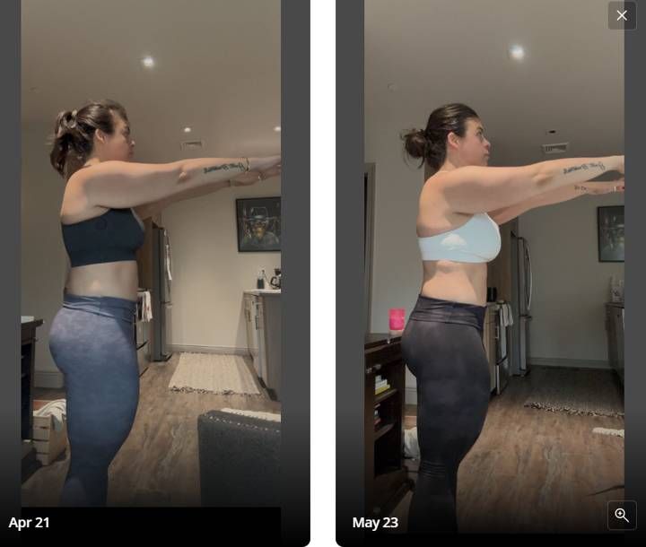 Client before and after progress photos, Apr to May