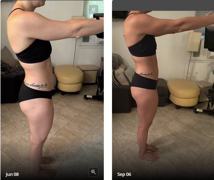 Client before and after progress photos, Jun to Sep