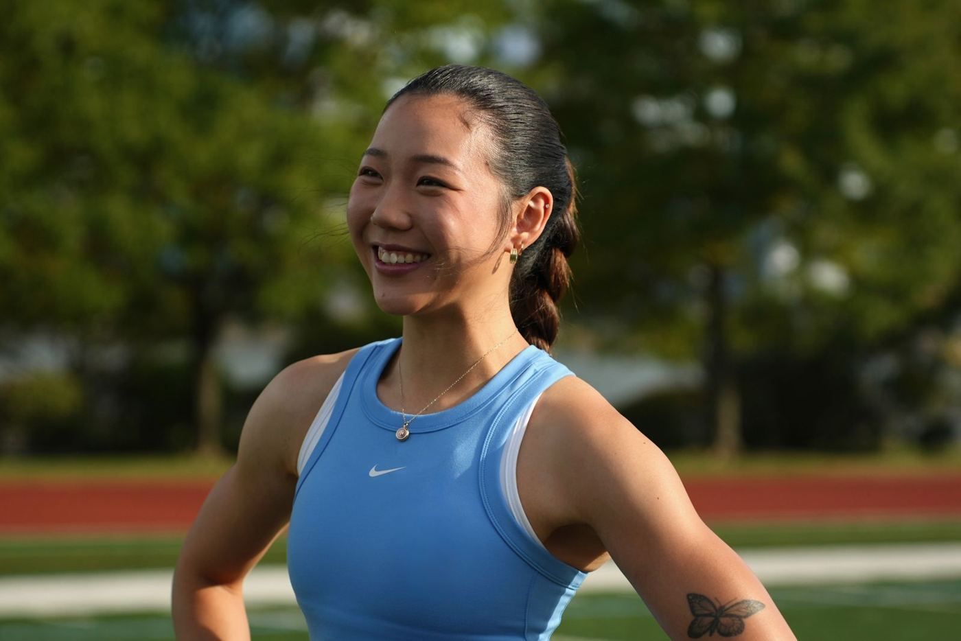 Jules smiling on the track