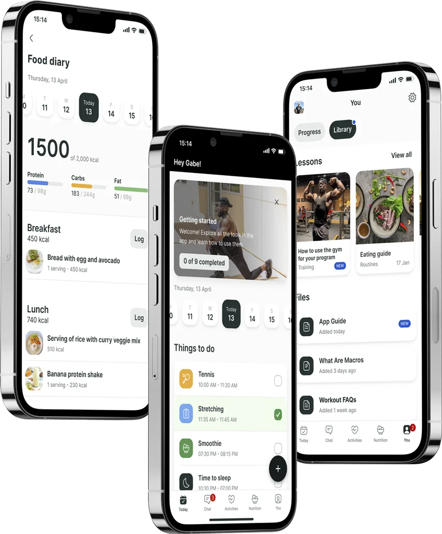 The coaching app: food diary, daily plan and lesson library