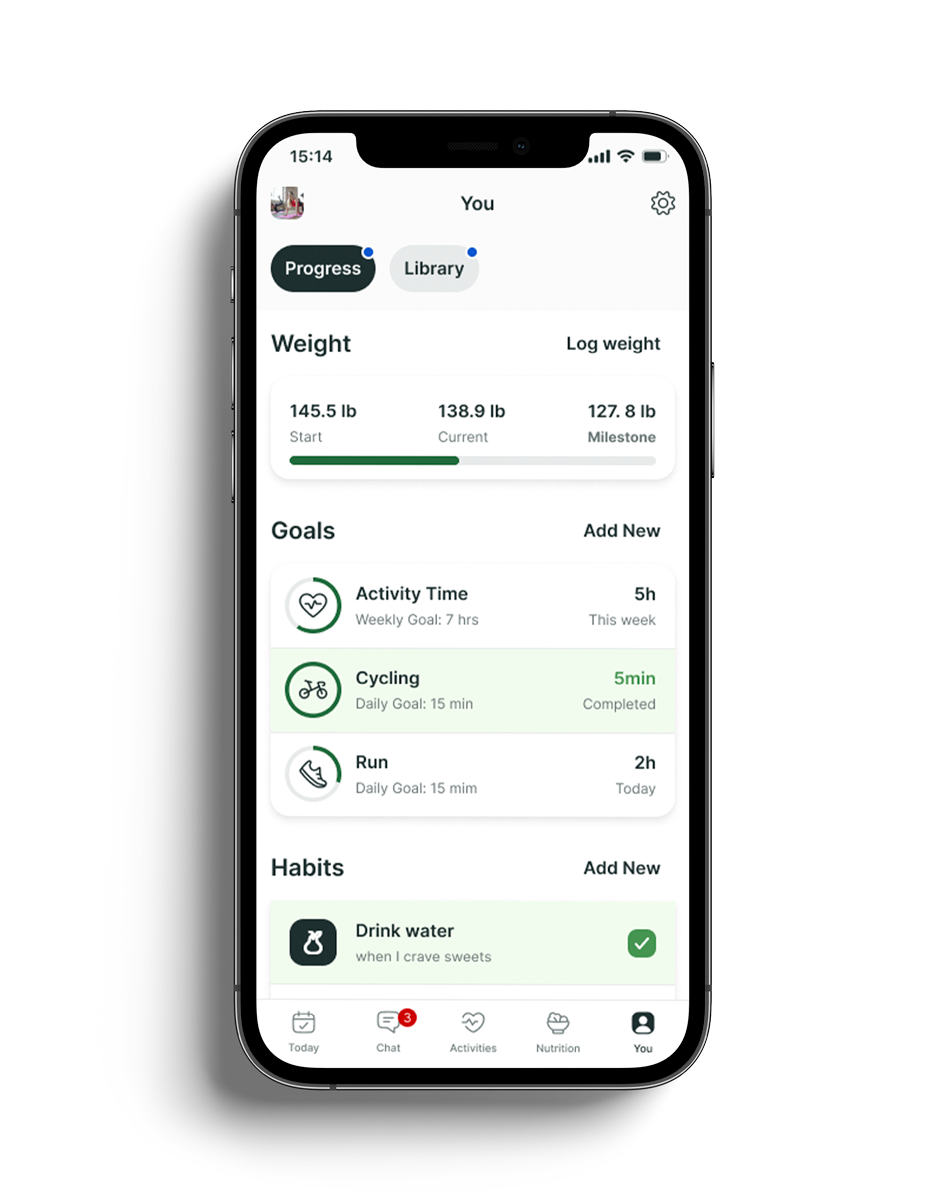 The coaching app showing this week's workout plan